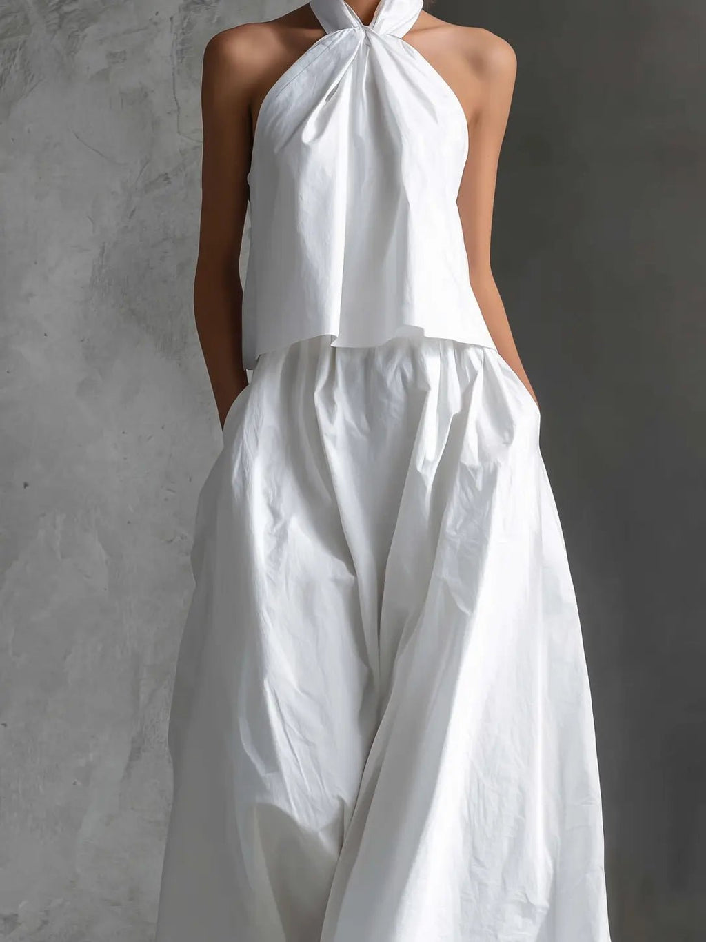 Halter Top Matching Set for Women in White — studio photo, view 4