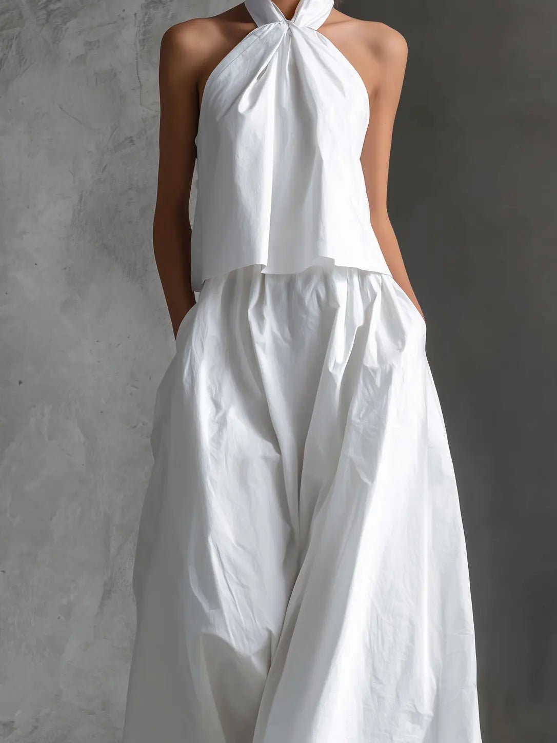 Halter Top Matching Set for Women in White — studio photo, view 4