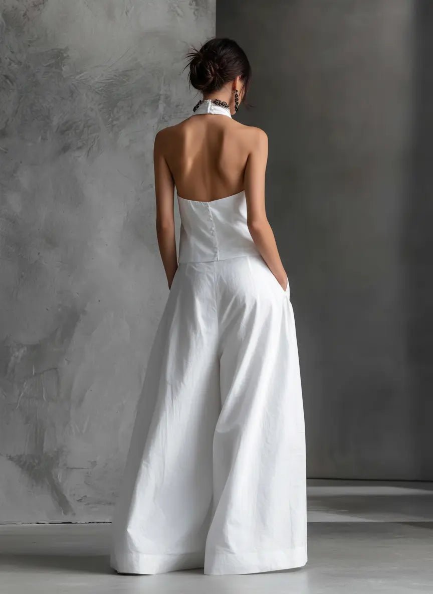 Halter Top Matching Set for Women in White — studio photo, view 5