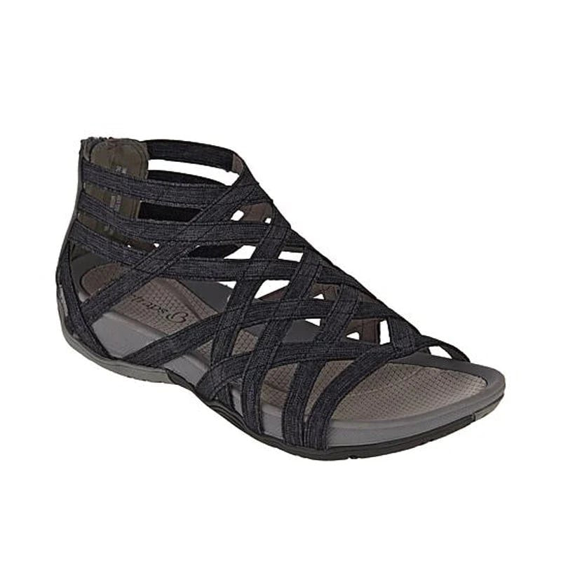 Black gladiator sandal for women, ankle strap fastened