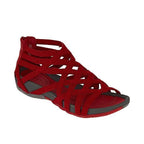 Red flat gladiator sandal with cutout lattice upper