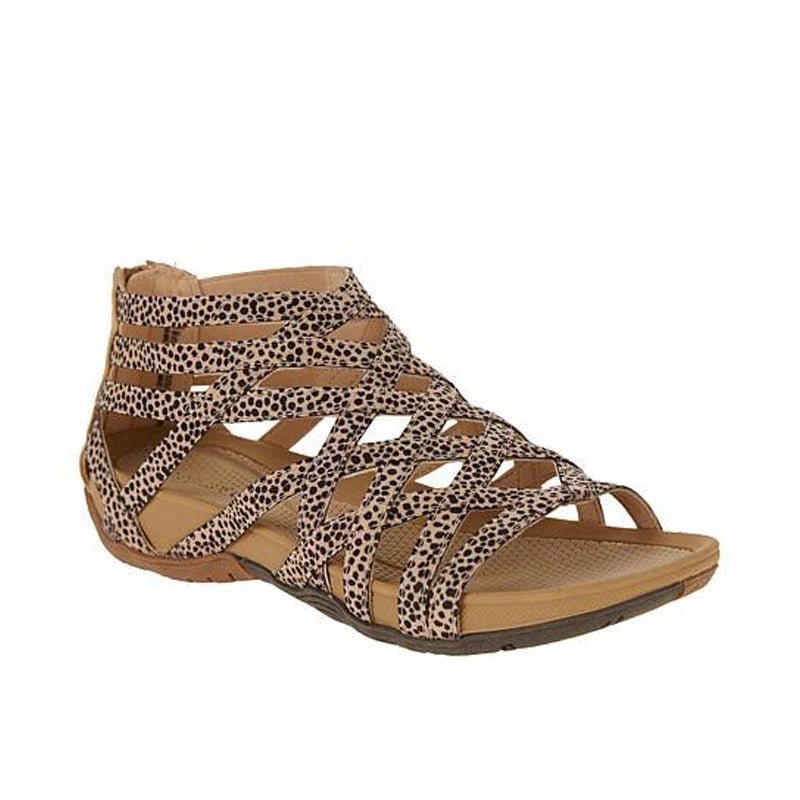 Gray cutout flat sandal, side product view