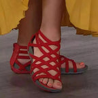 Close view of the ankle strap buckle on the gladiator sandal
