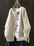 Oversized Cable Knit Cardigan Sweater for Women in Beige