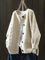 Oversized Cable Knit Cardigan Sweater for Women in Beige