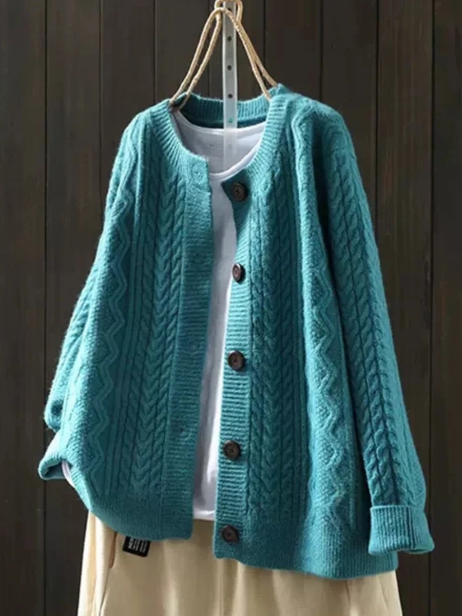 Oversized Cable Knit Cardigan Sweater for Women in Blue